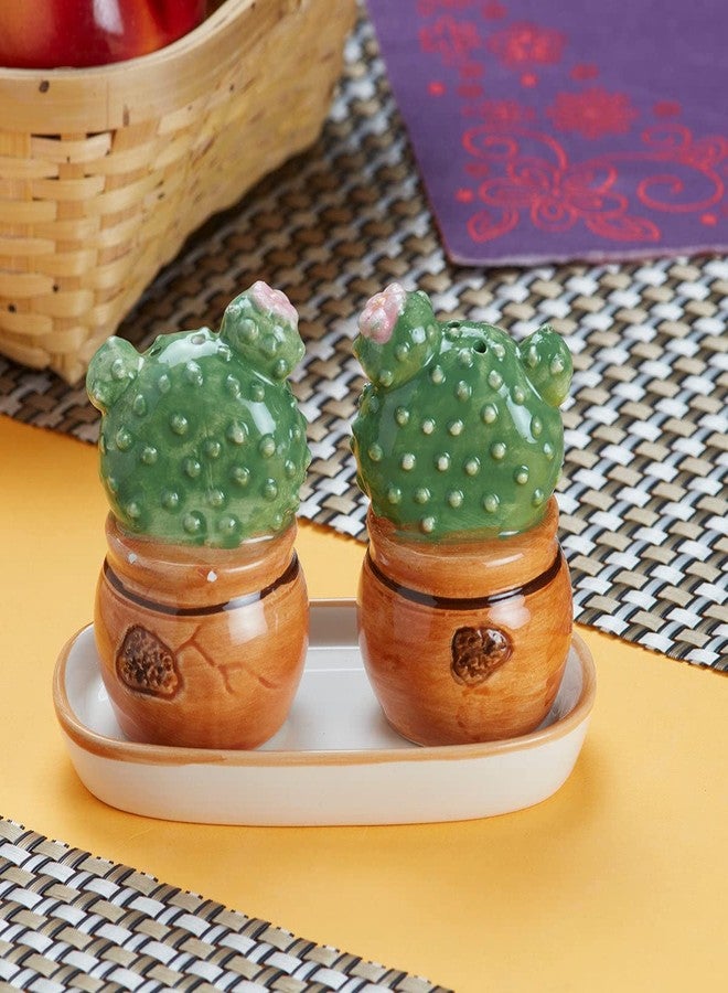 Kookee Ceramic Salt and Pepper Shakers Set with Tray - Elegant Namak Dani, Spice Sprinkler & Dispenser for Dining Table, Kitchen & Restaurant Use (9983) - Image 1